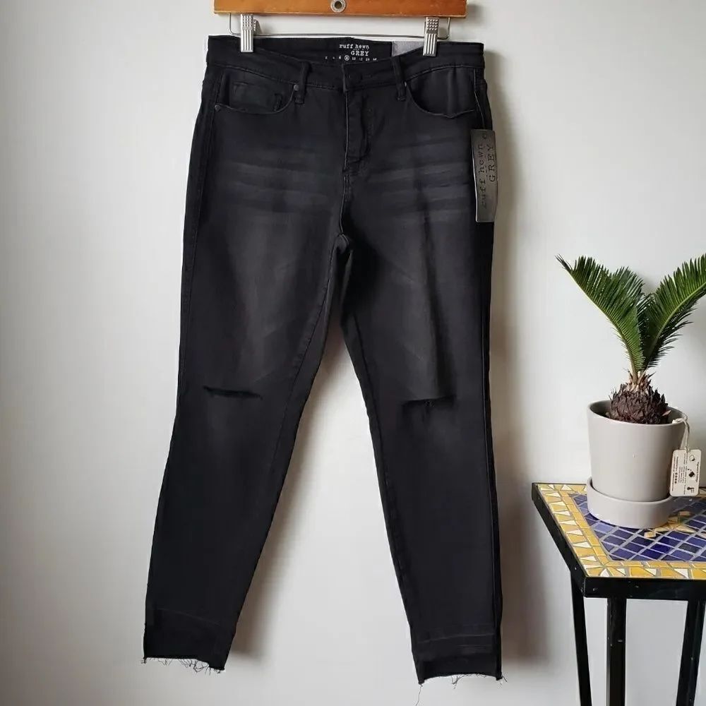 NWT RUFF HEWN BLACK GREY SLIT KNEE JEANS SZ 8